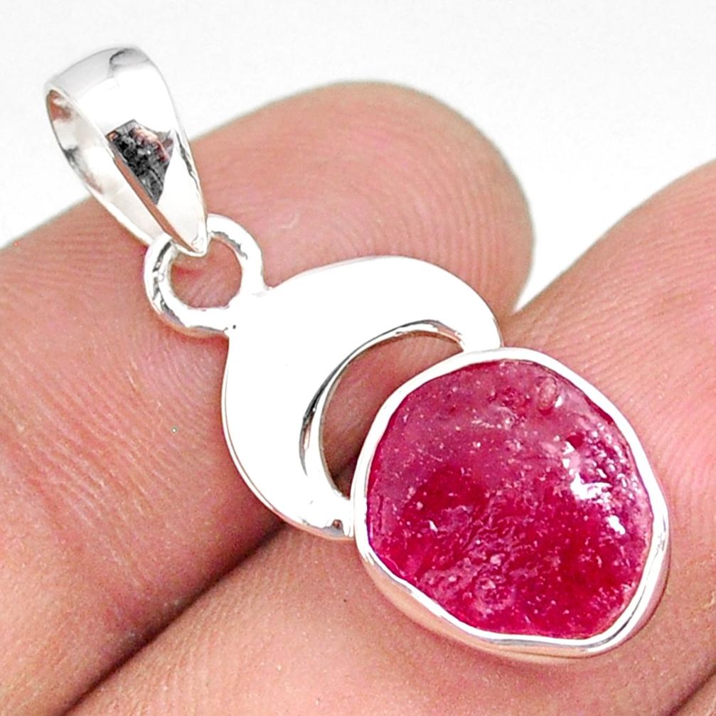 925 sterling silver 6.26cts natural pink ruby raw fancy pendant r80864