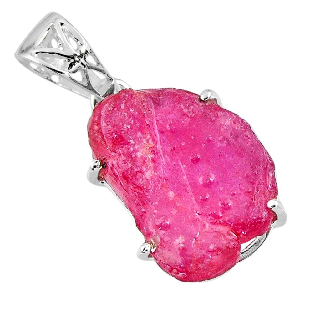 925 sterling silver 14.15cts natural pink ruby rough fancy shape pendant r56710