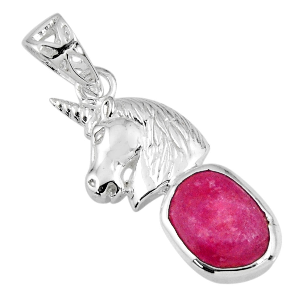 925 sterling silver 6.60cts natural pink ruby rough horse pendant jewelry r56838