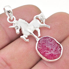 925 sterling silver 7.27cts natural pink ruby rough horse pendant jewelry u49103