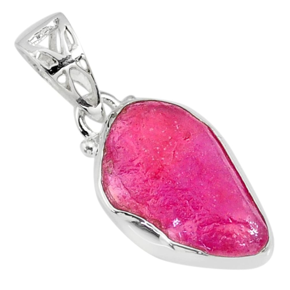 925 sterling silver 9.65cts natural pink ruby raw pendant jewelry r80753
