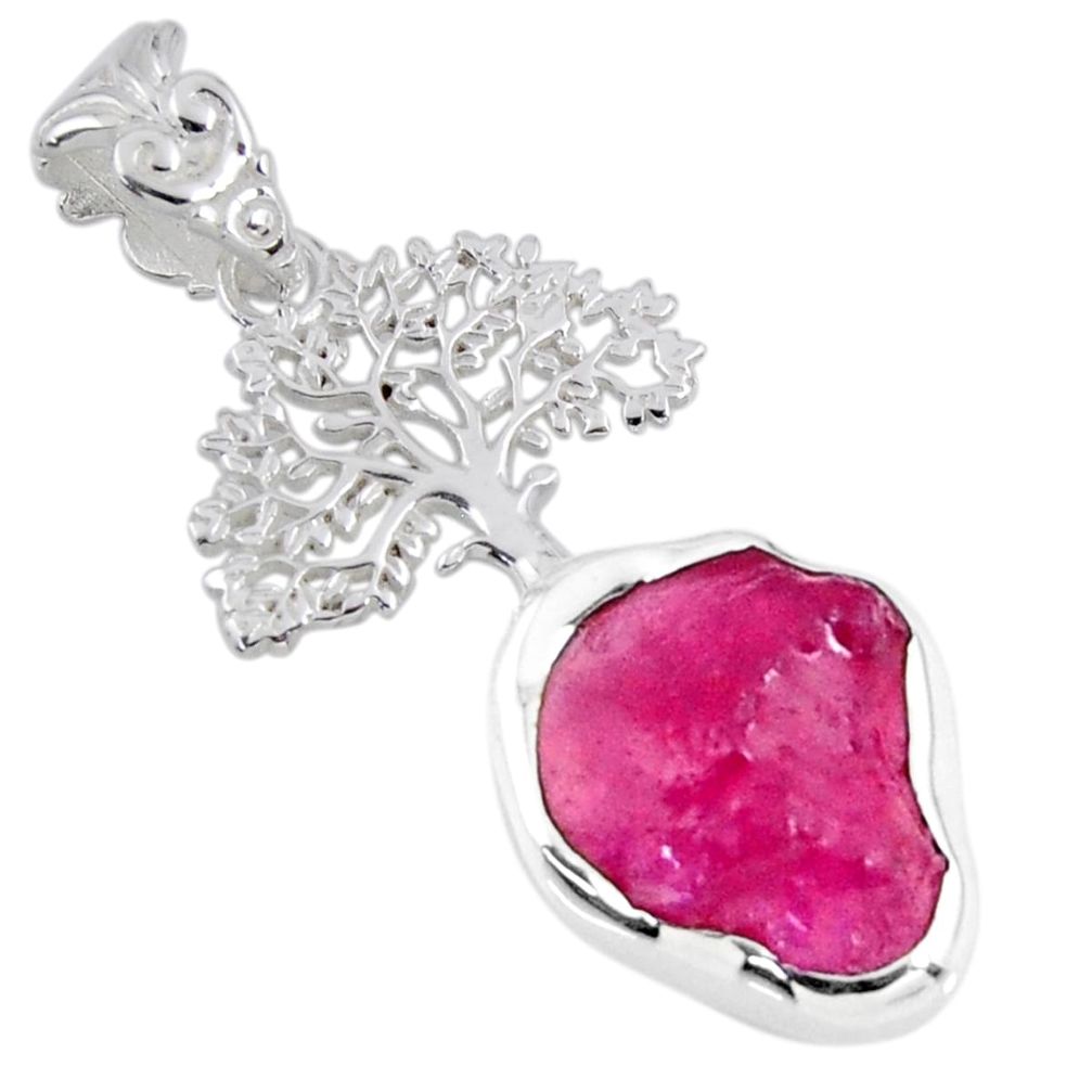 925 sterling silver 6.91cts natural pink ruby rough tree of life pendant r56833