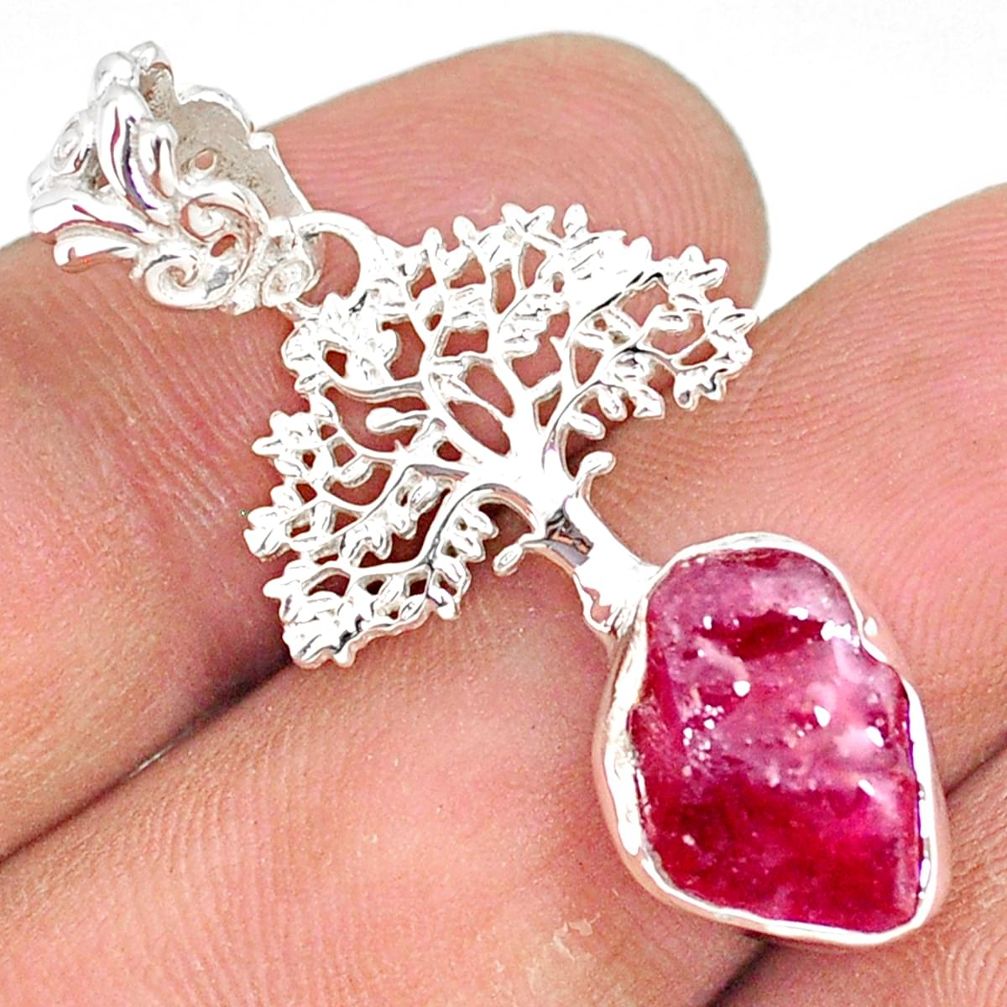 925 sterling silver 5.82cts natural pink ruby raw tree of life pendant r80868