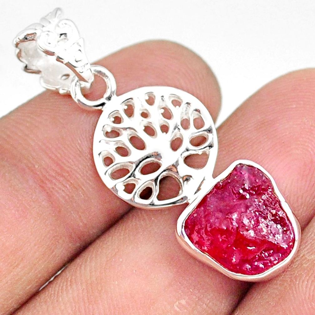 925 sterling silver 5.23cts natural pink ruby raw tree of life pendant r80875