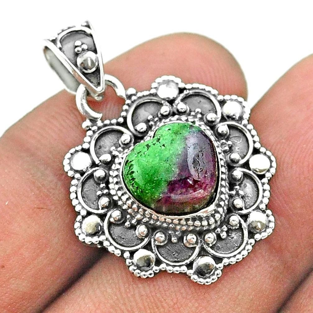 925 sterling silver 5.36cts natural pink ruby zoisite heart pendant t56105