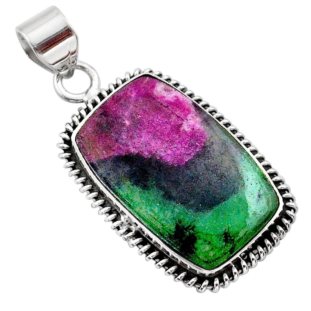 925 sterling silver 18.68cts natural pink ruby zoisite octagan pendant t44819