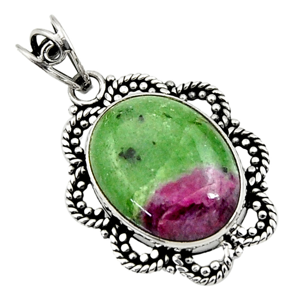 925 sterling silver 15.16cts natural pink ruby zoisite oval pendant d44709