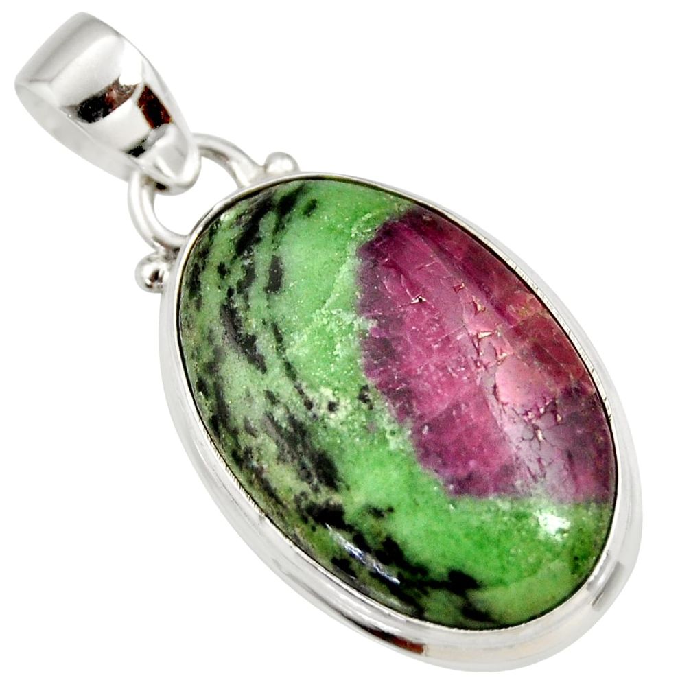 925 sterling silver 17.26cts natural pink ruby zoisite oval pendant r36318