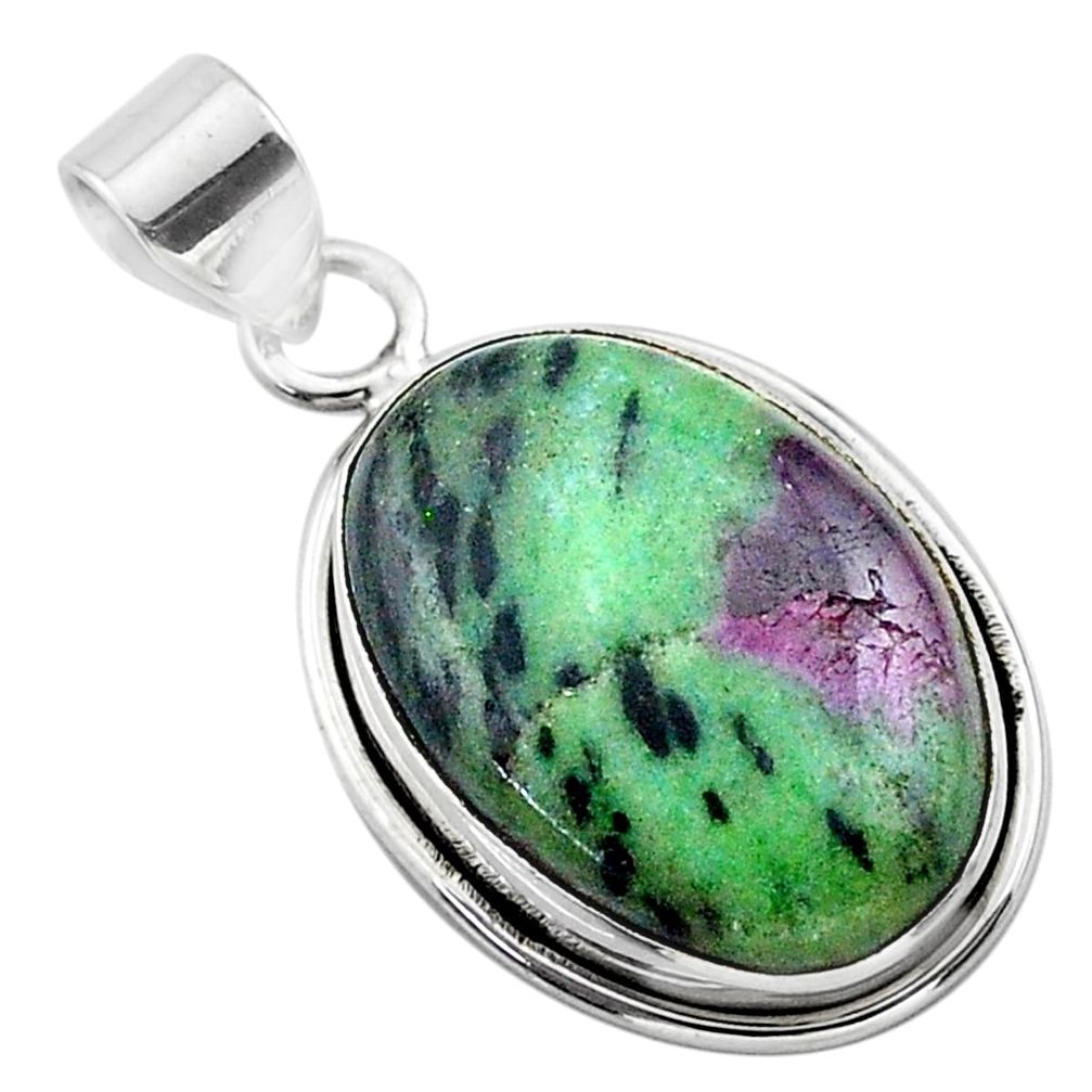 925 sterling silver 16.87cts natural pink ruby zoisite oval pendant t44783