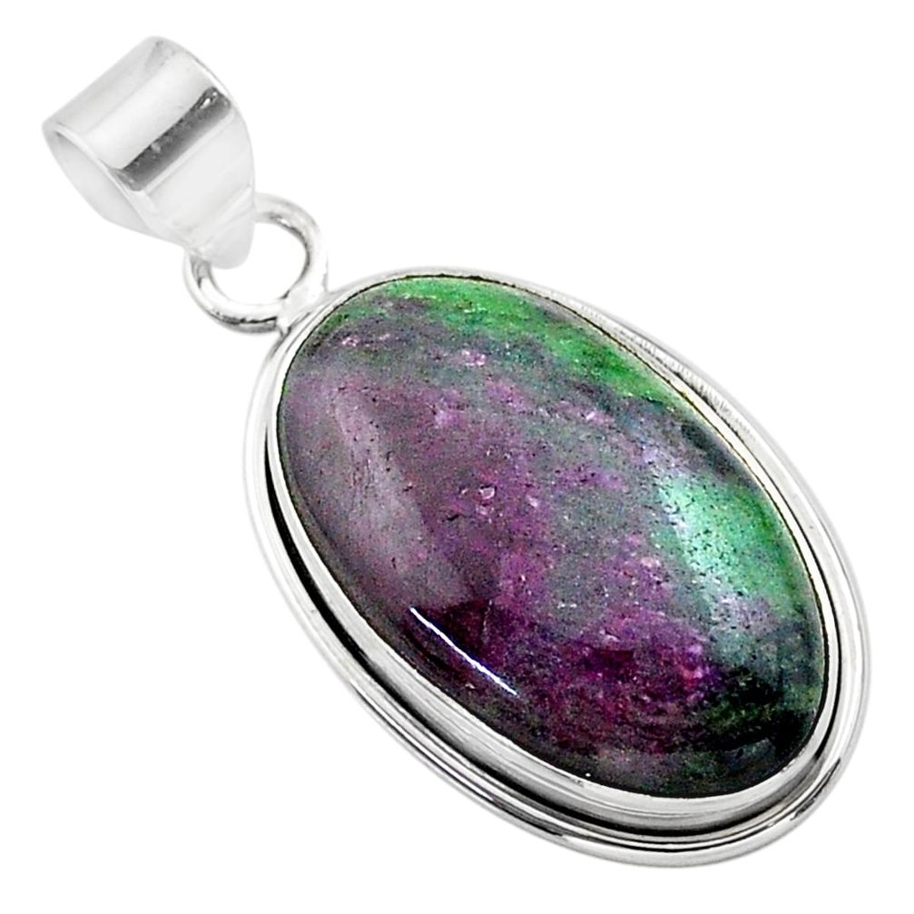 925 sterling silver 19.23cts natural pink ruby zoisite oval pendant t44788