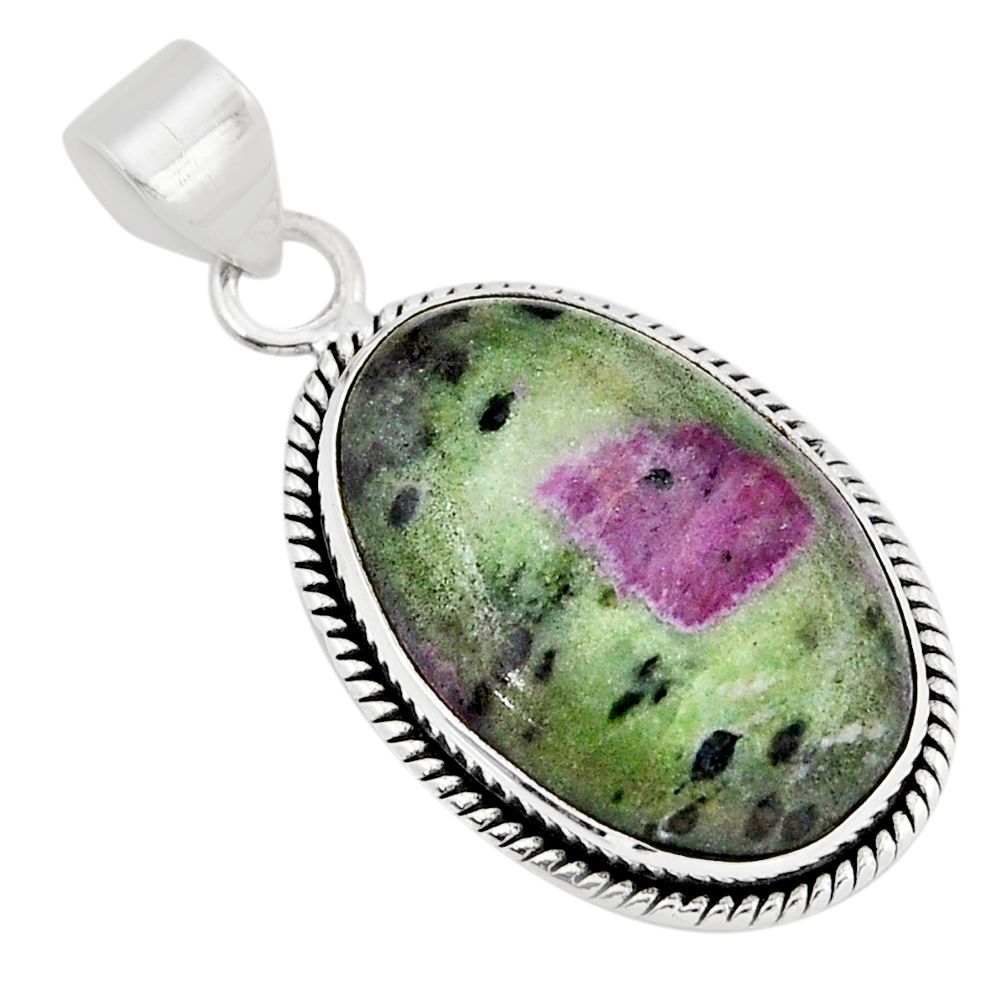 925 sterling silver 19.78cts natural pink ruby zoisite oval pendant y52620