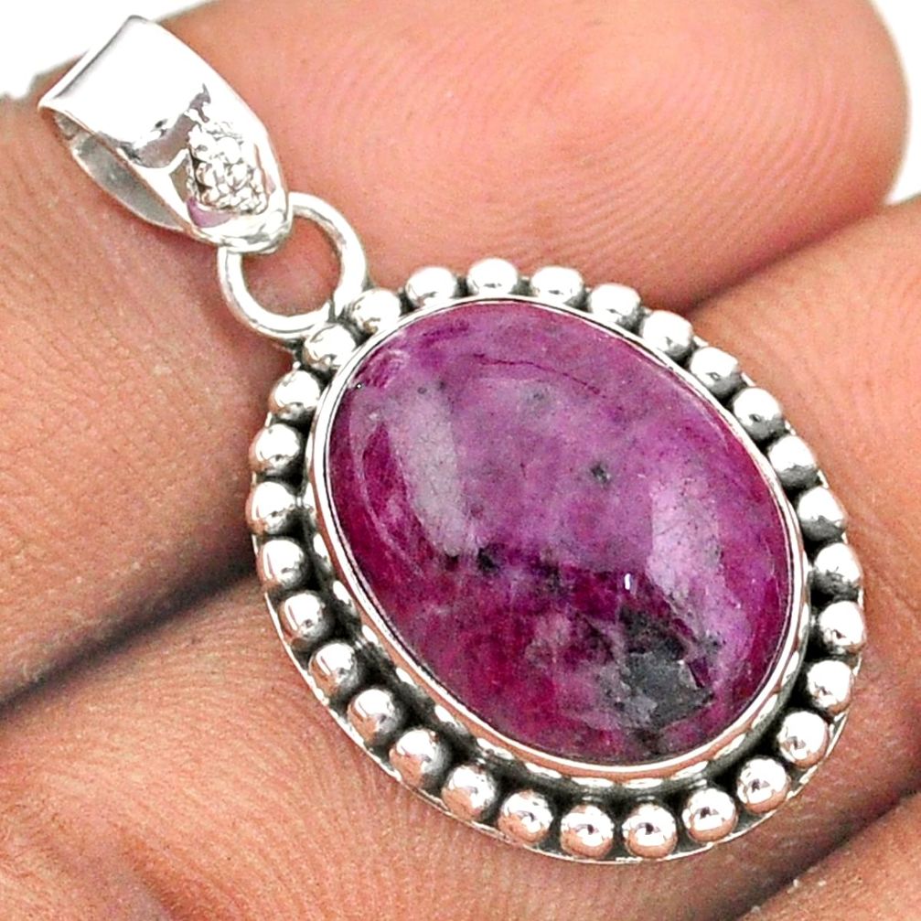 925 sterling silver 10.13cts natural pink ruby zoisite oval shape pendant t96315