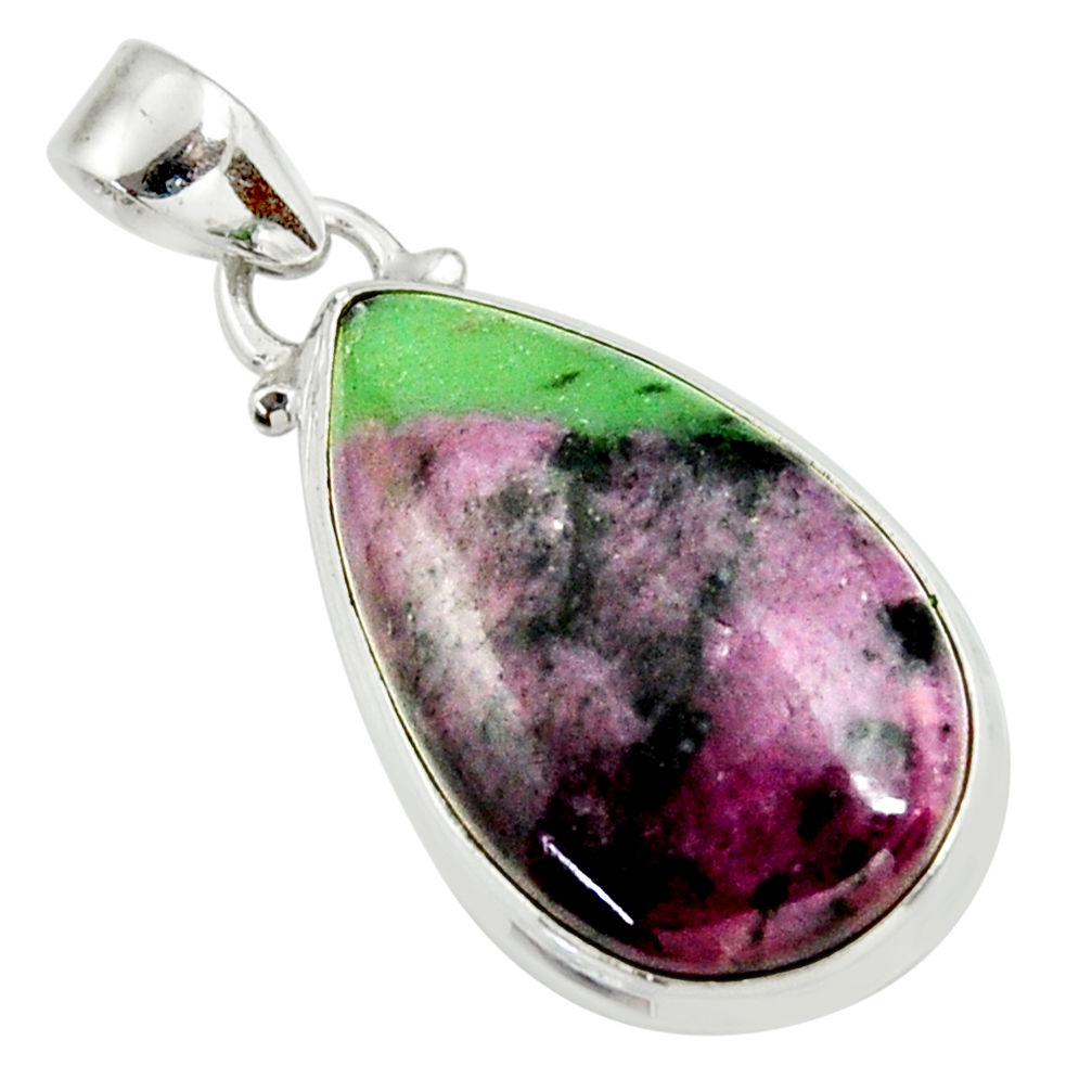 925 sterling silver 19.60cts natural pink ruby zoisite pear pendant r36290