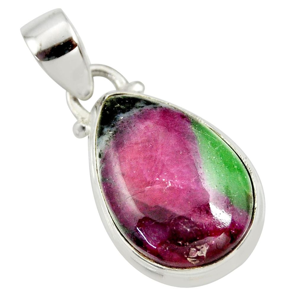 925 sterling silver 13.73cts natural pink ruby zoisite pear pendant r36308