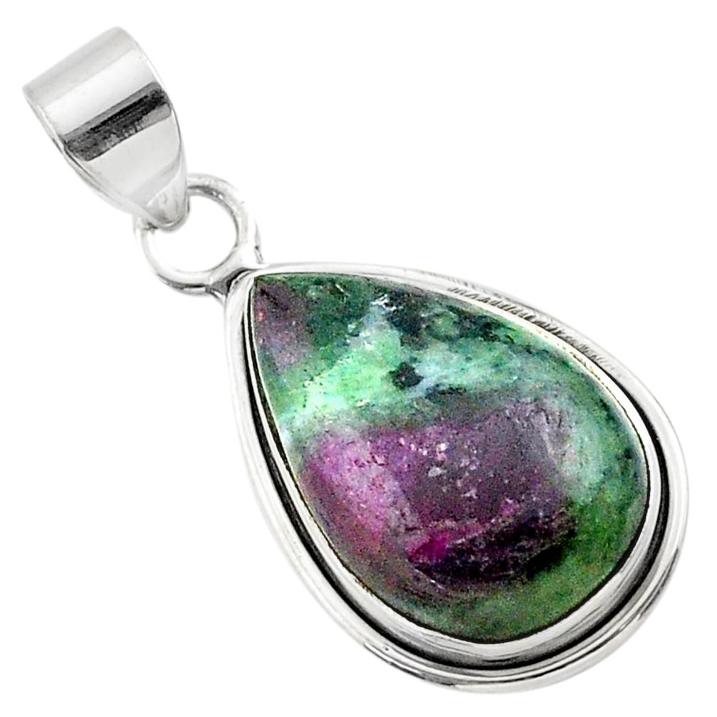 925 sterling silver 15.65cts natural pink ruby zoisite pear pendant t44770
