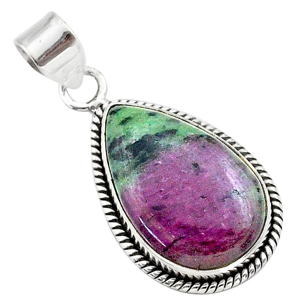 925 sterling silver 18.68cts natural pink ruby zoisite pear pendant t44810