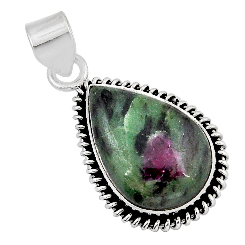 925 sterling silver 15.07cts natural pink ruby zoisite pear pendant y52467