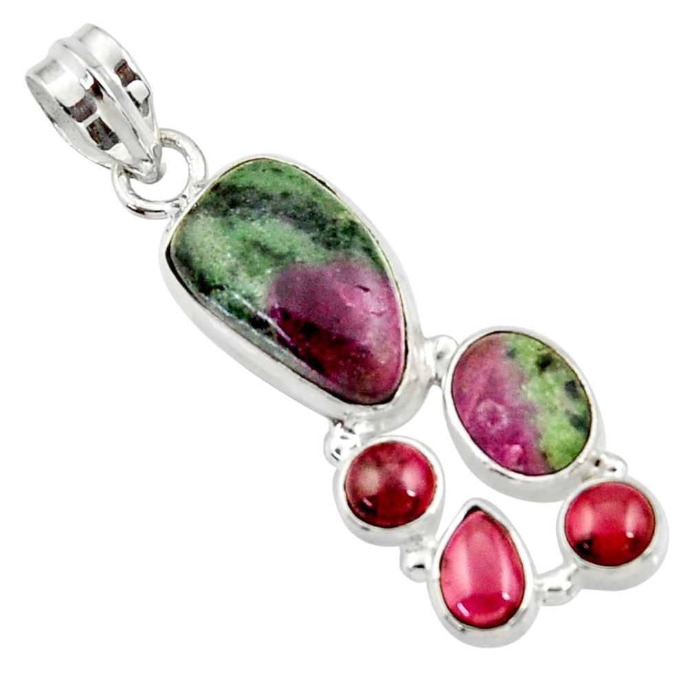 925 sterling silver 13.09cts natural pink ruby zoisite red garnet pendant d43144