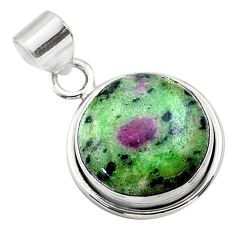 925 sterling silver 13.85cts natural pink ruby zoisite round pendant t44797