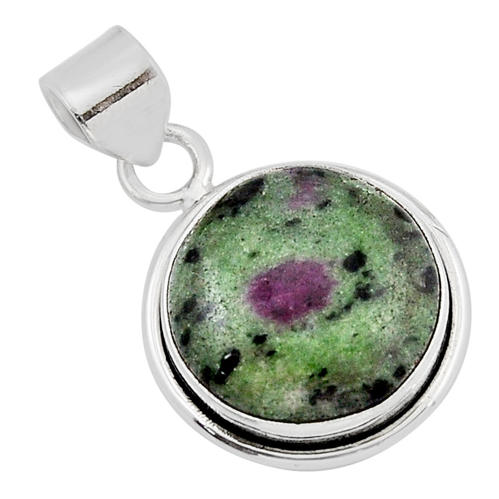 925 sterling silver 14.11cts natural pink ruby zoisite round pendant y52480