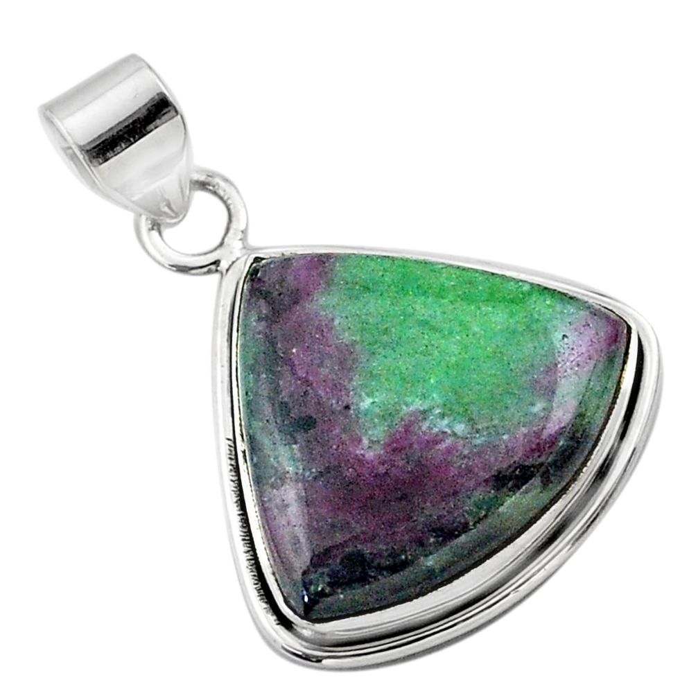 925 sterling silver 19.72cts natural pink ruby zoisite trillion pendant t44799