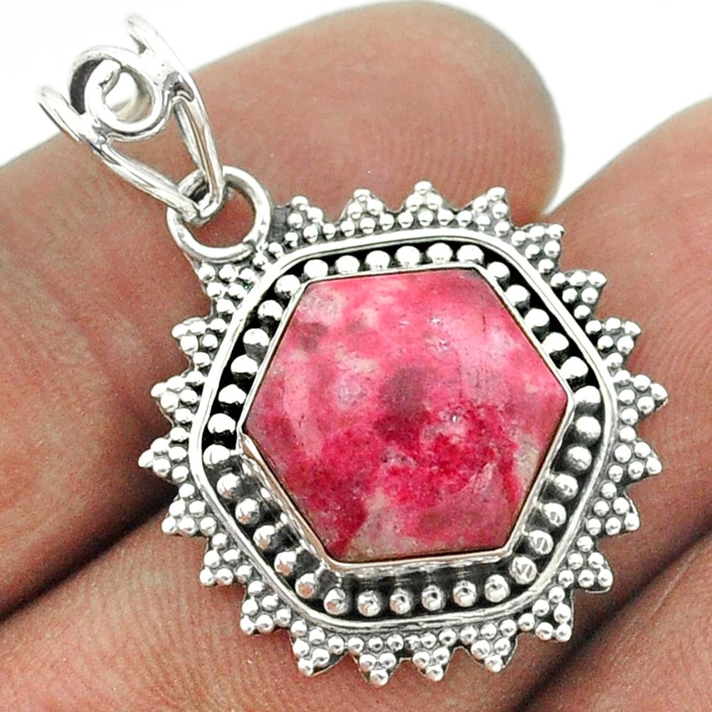 925 sterling silver 6.58cts natural pink thulite hexagon pendant jewelry t55998