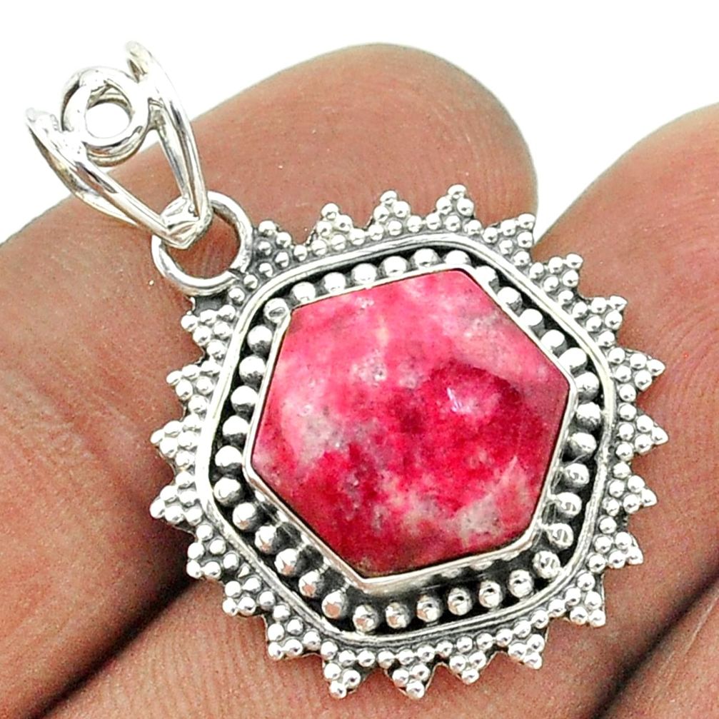 925 sterling silver 7.07cts natural pink thulite hexagon pendant jewelry t56016