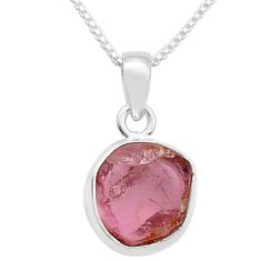 925 sterling silver 3.30cts natural pink tourmaline 18' chain pendant u67429