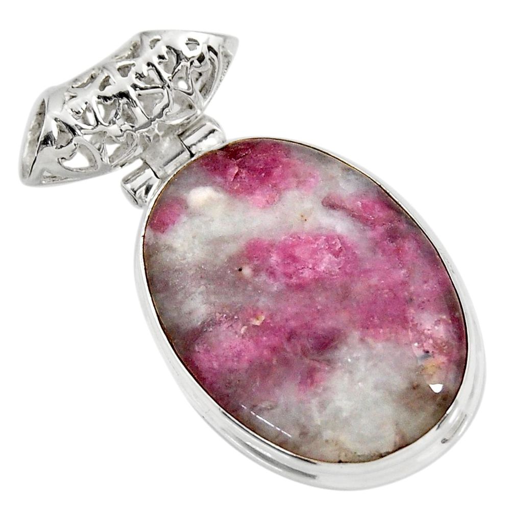 925 sterling silver 18.68cts natural pink tourmaline in quartz pendant d39328
