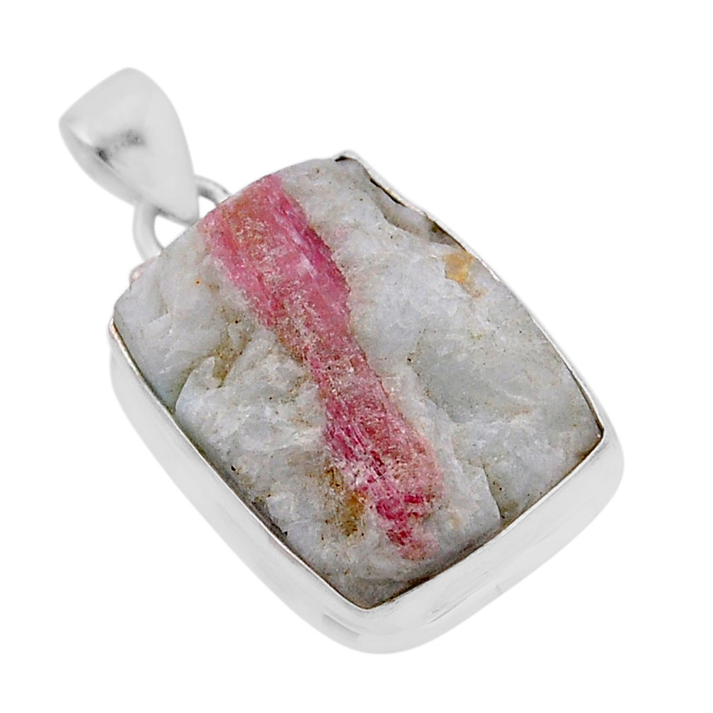 925 sterling silver 22.33cts natural pink tourmaline in quartz pendant n51148