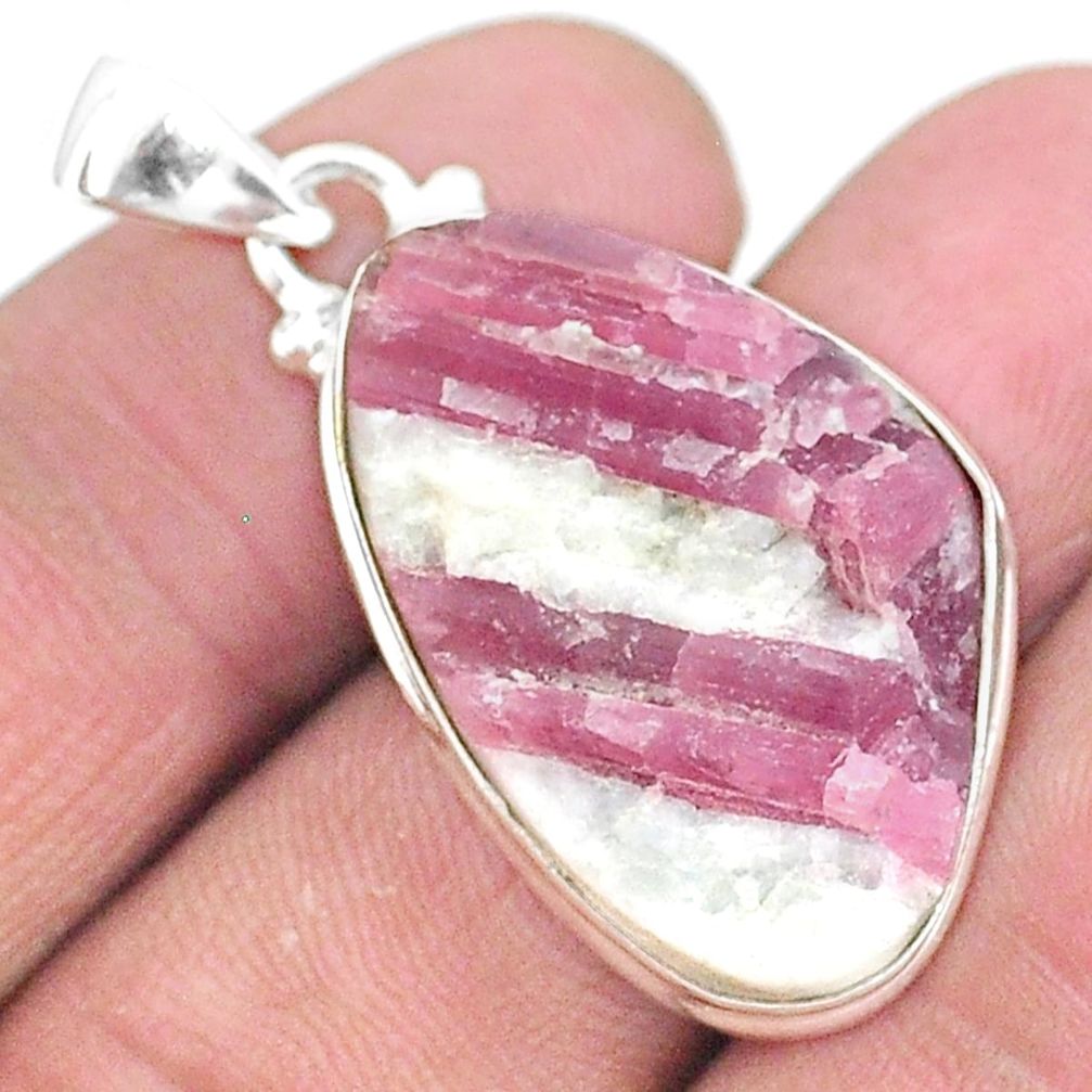 925 sterling silver 22.02cts natural pink tourmaline in quartz pendant t5879