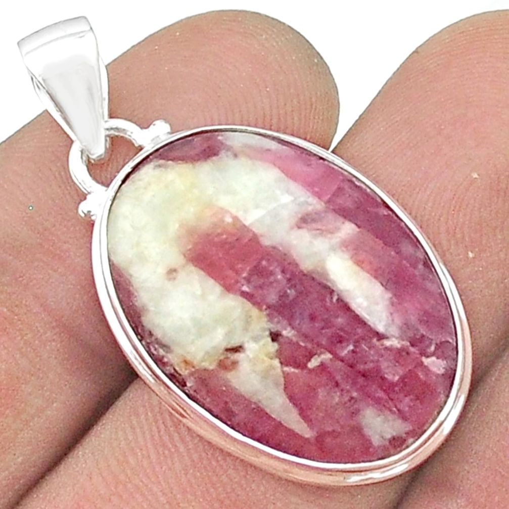 925 sterling silver 16.94cts natural pink tourmaline in quartz pendant u50952