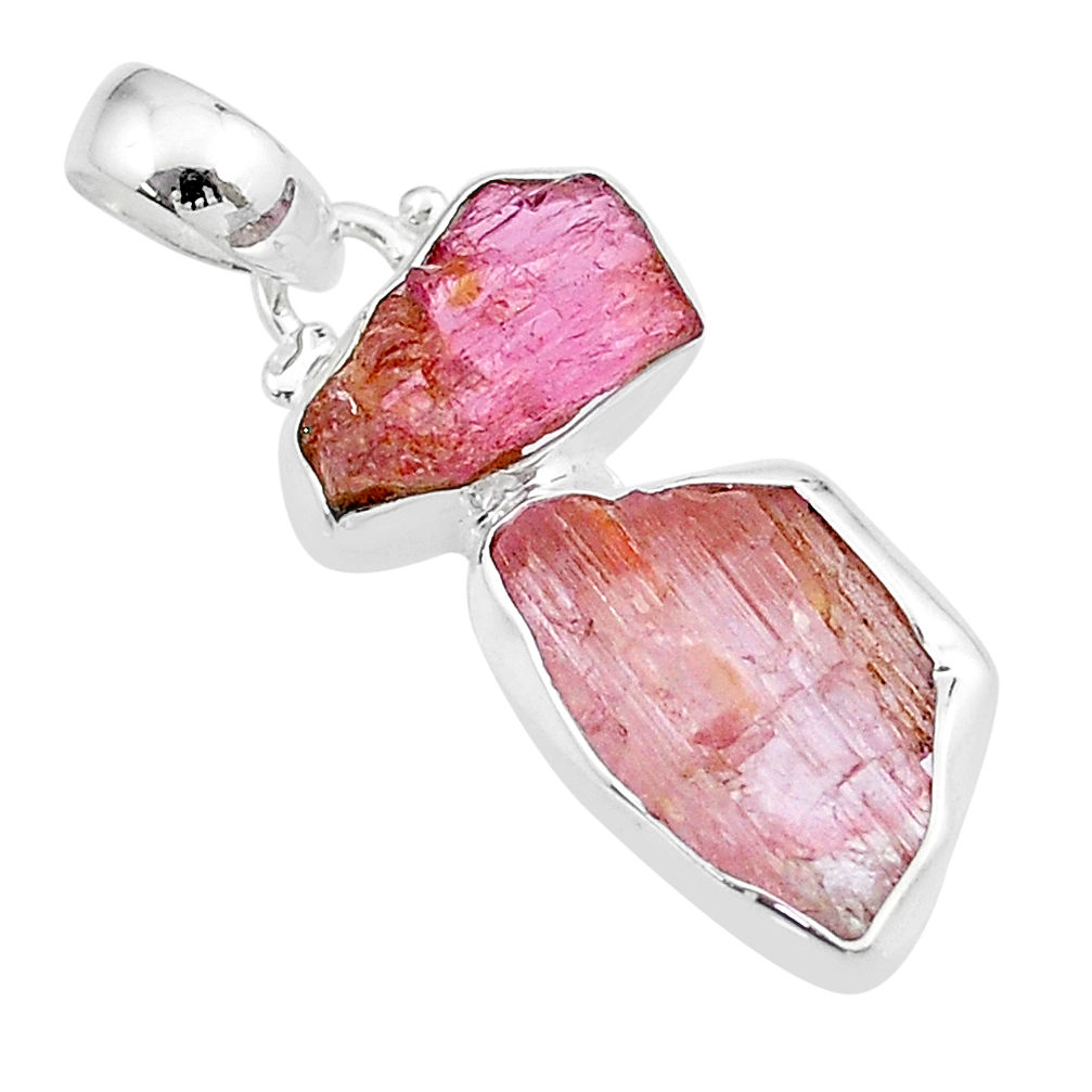 925 sterling silver 8.57cts natural pink tourmaline rough fancy pendant u26772