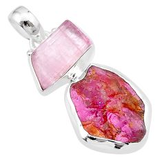 925 sterling silver 10.97cts natural pink tourmaline rough pendant u26790