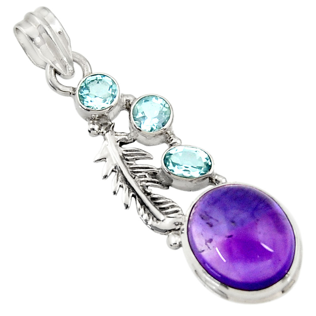 925 sterling silver 10.70cts natural purple amethyst blue topaz pendant d43628