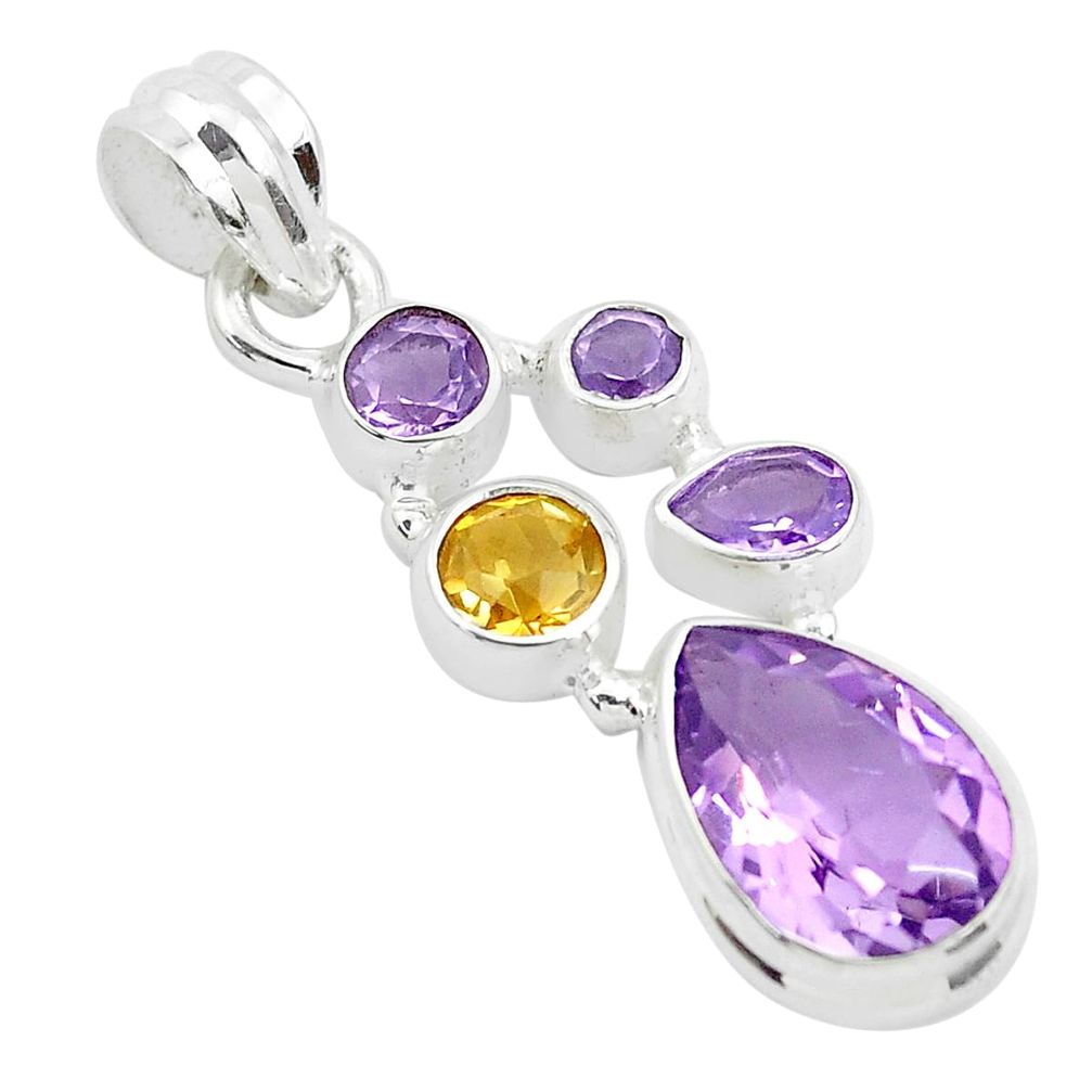 925 sterling silver 8.54cts natural purple amethyst citrine pendant p49824