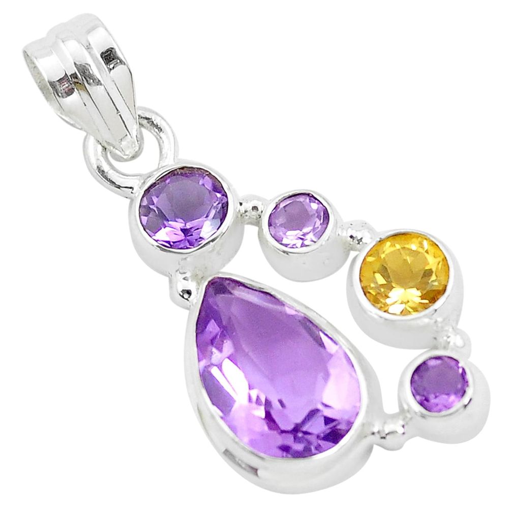 925 sterling silver 8.54cts natural purple amethyst citrine pendant p49830