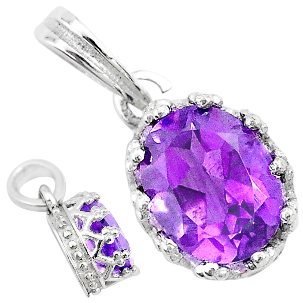 925 sterling silver 2.18cts natural purple amethyst crown pendant t8100