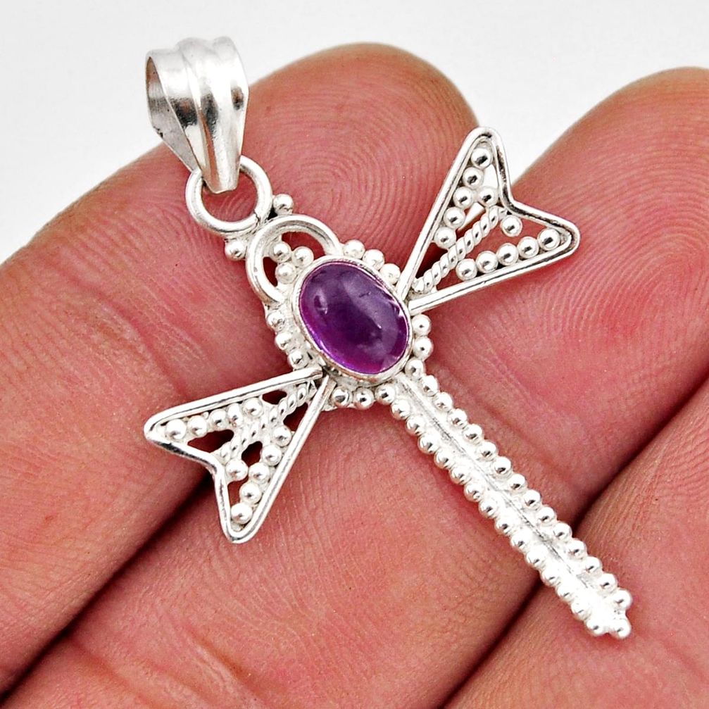 925 sterling silver 1.44cts natural purple amethyst dragonfly pendant y52293