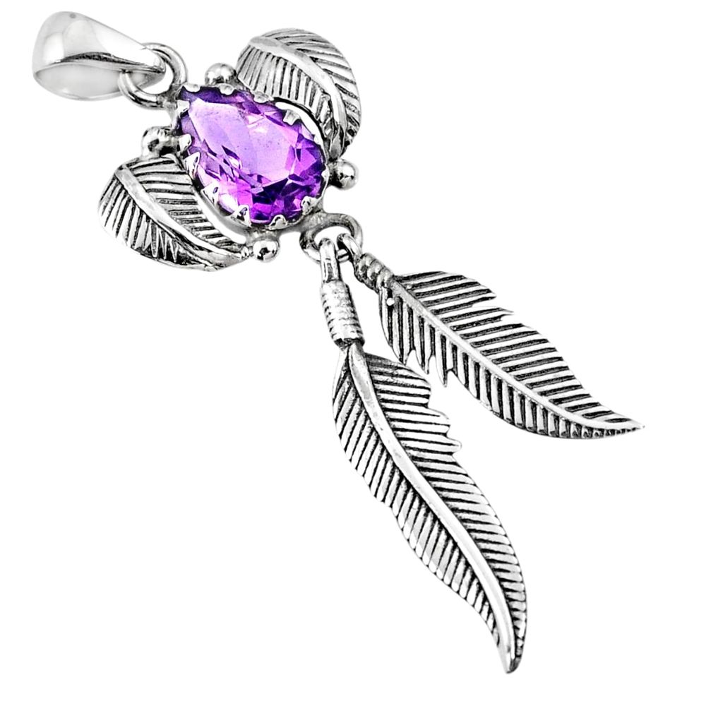 925 sterling silver 4.38cts natural purple amethyst dreamcatcher pendant r67680