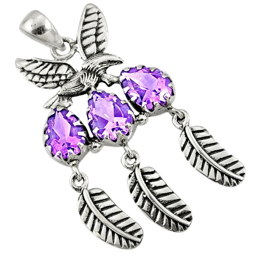 925 sterling silver 7.85cts natural purple amethyst dreamcatcher pendant r67724