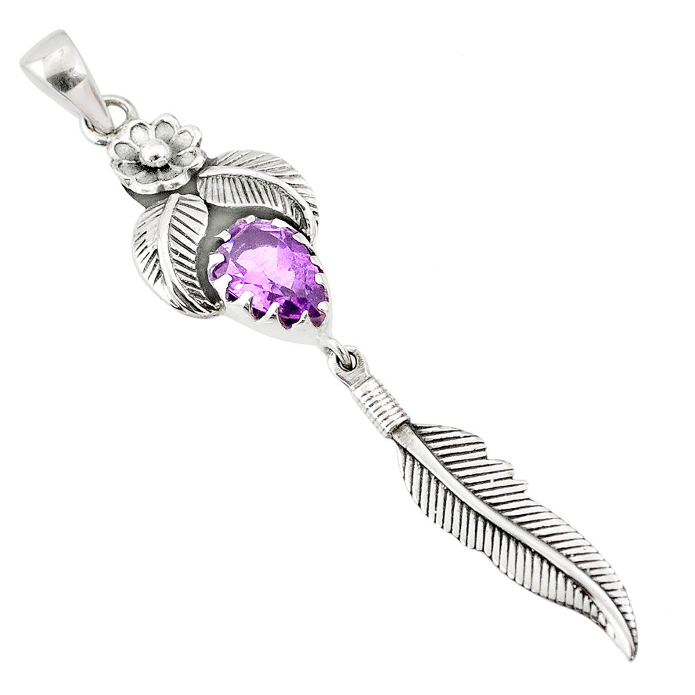 925 sterling silver 2.63cts natural purple amethyst dreamcatcher pendant r67924