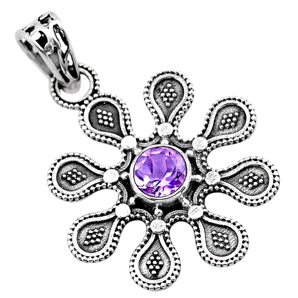 925 sterling silver 1.21cts natural purple amethyst flower pendant t48480