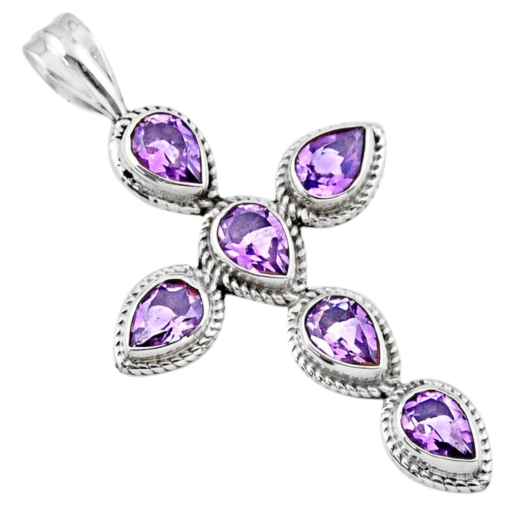 925 sterling silver 6.58cts natural purple amethyst holy cross pendant r55969