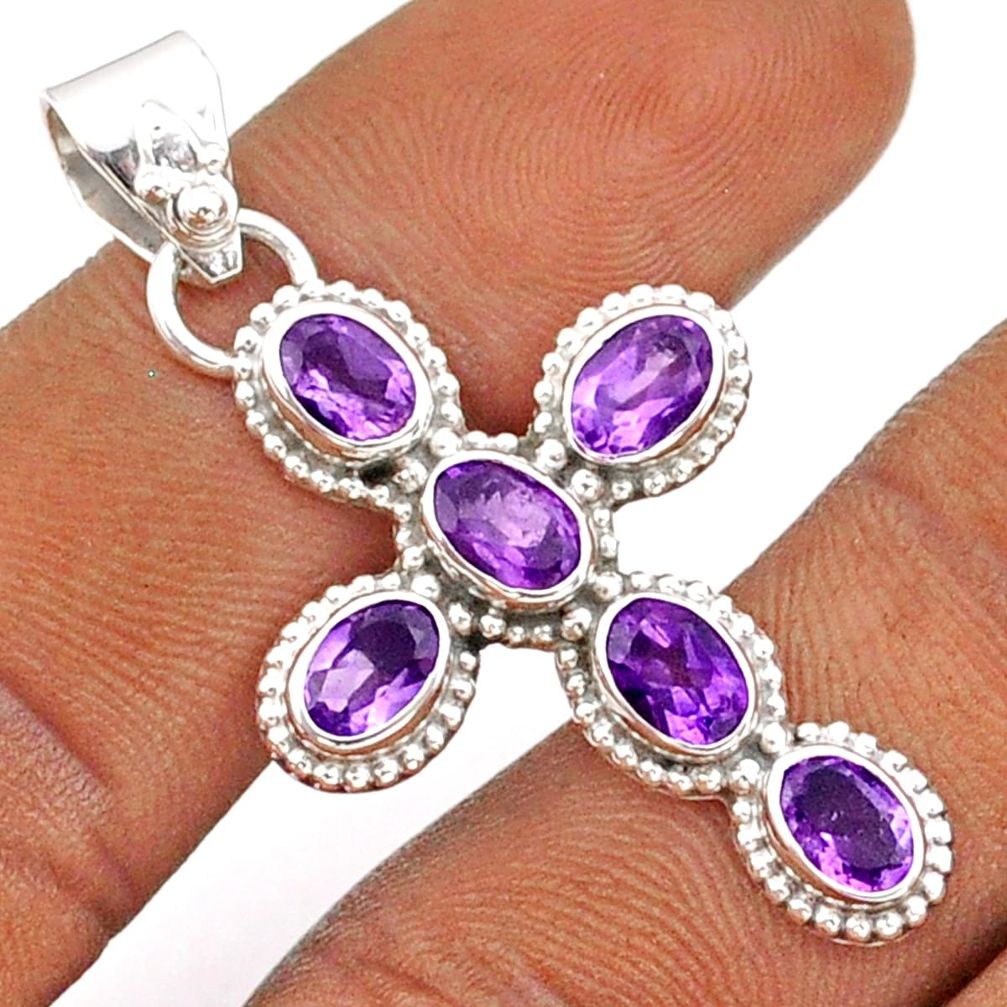 925 sterling silver 6.20cts natural purple amethyst holy cross pendant t92369
