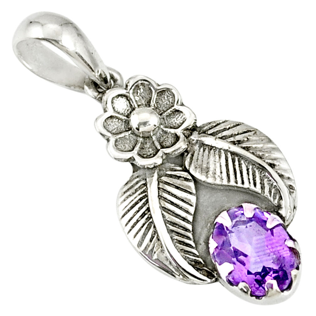 925 sterling silver 2.09cts natural purple amethyst oval flower pendant r77744