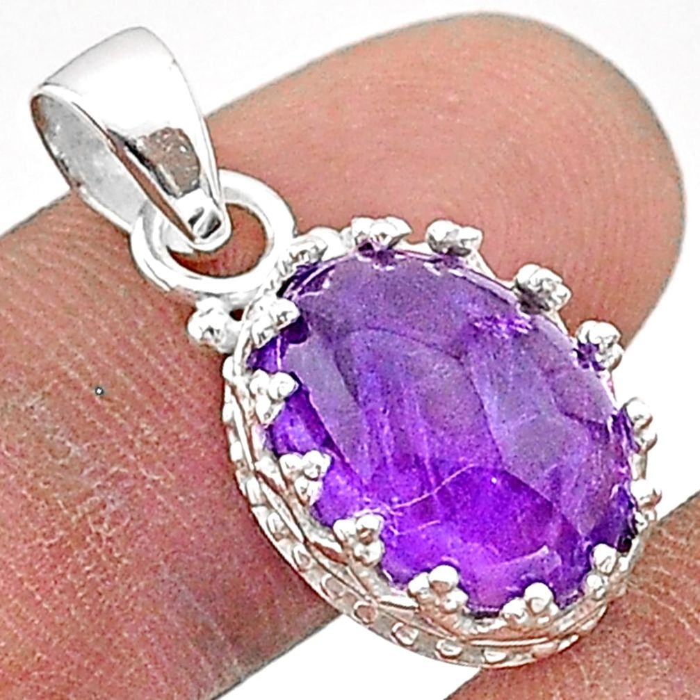925 sterling silver 5.31cts natural purple amethyst oval pendant jewelry t66188