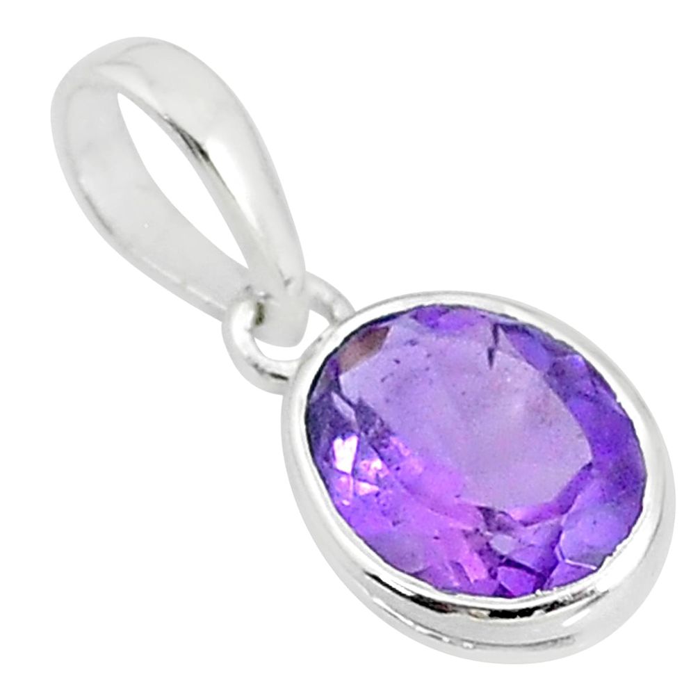 925 sterling silver 1.66cts natural purple amethyst oval handmade pendant t7673