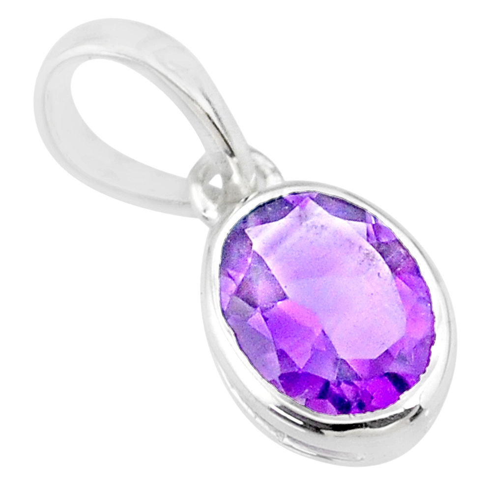 925 sterling silver 2.77cts natural purple amethyst oval pendant r71443