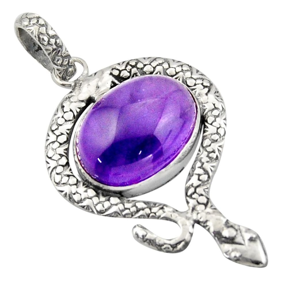 925 sterling silver 10.02cts natural purple amethyst oval snake pendant d47279